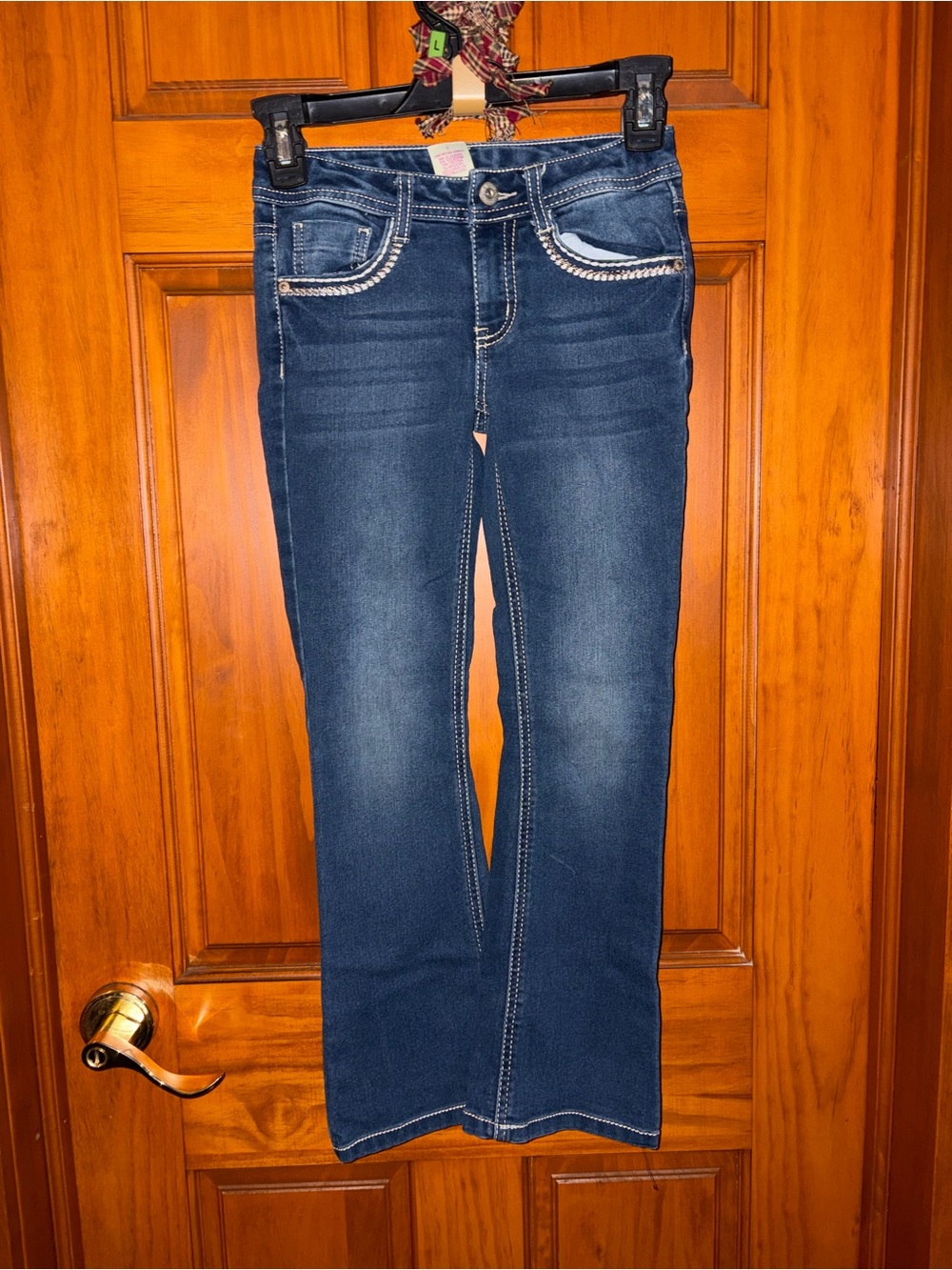 Faded Glory Girls SZ 7 Dark Blue FlareJeans with Embellished Pockets